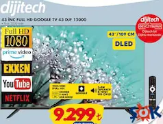 DİJİTECH 43 DJF 12000 43 İNÇ FULL HD GOOGLE TV AKILLI TELEVİZYON fiyat ve kampanya bilgisi